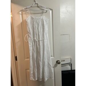AYR White Cotton Midi Dress Spaghetti Strap Belted Summer Sun Dress Medium